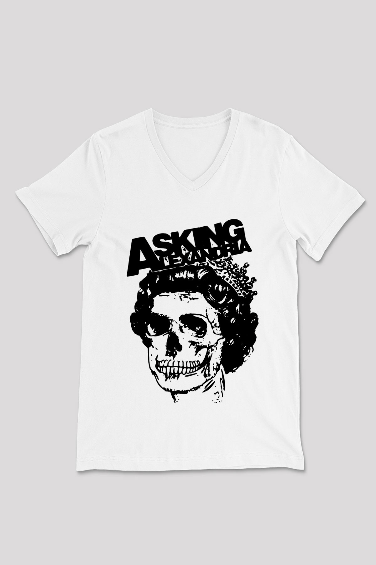 Asking Alexandria Beyaz Unisex V Yaka Tişört