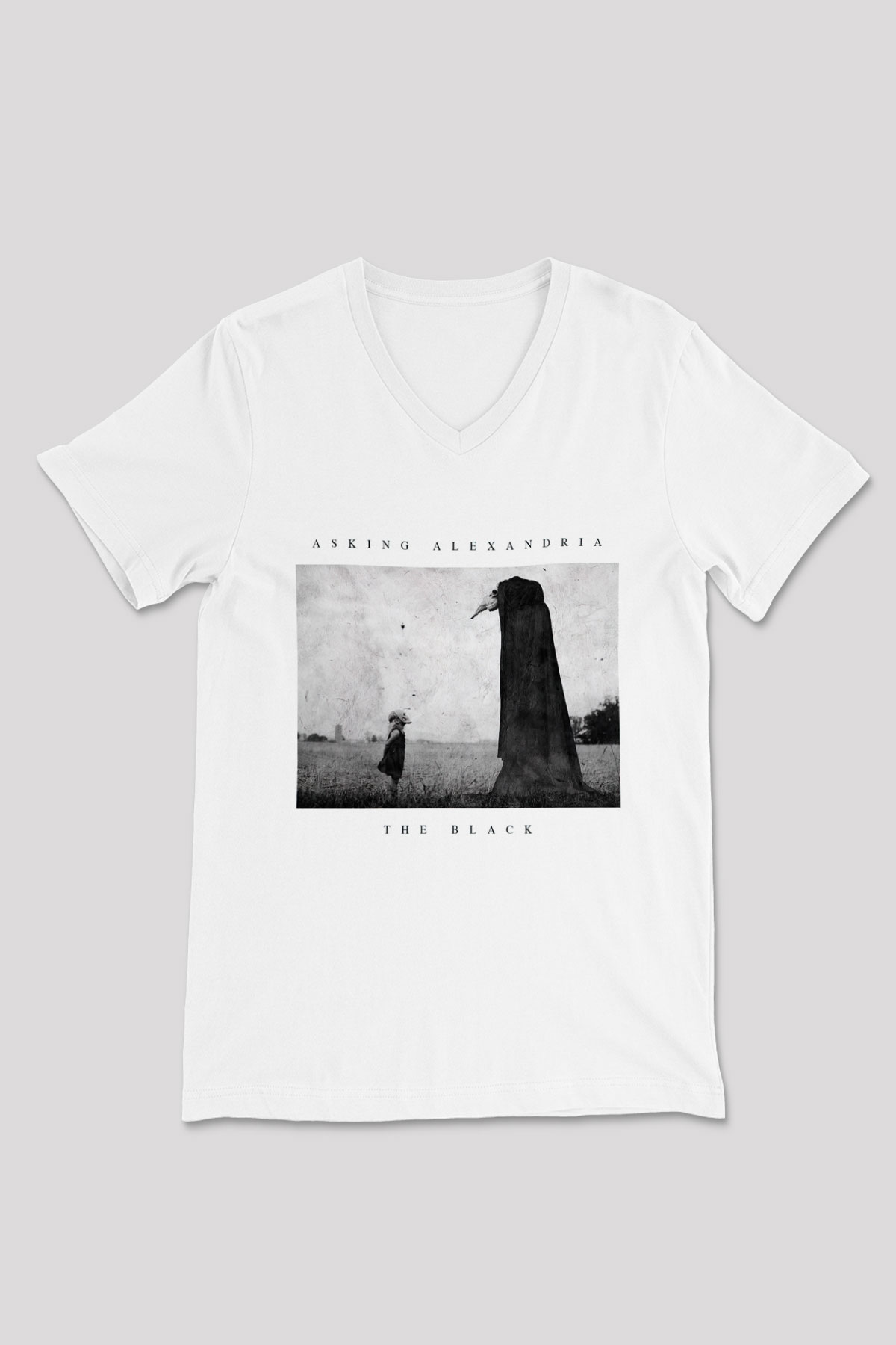 Asking Alexandria Beyaz Unisex V Yaka Tişört T-Shirt