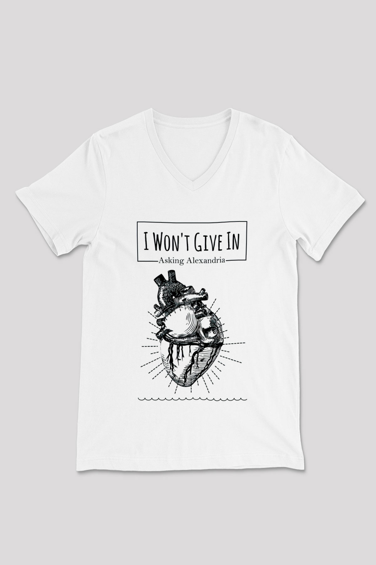 Asking Alexandria Beyaz Unisex V Yaka Tişört T-Shirt