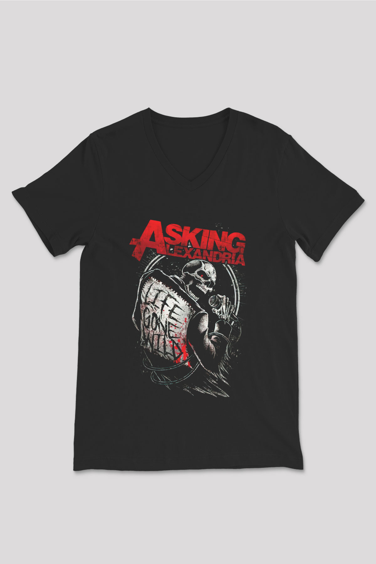 Asking Alexandria Siyah Unisex V Yaka Tişört T-Shirt