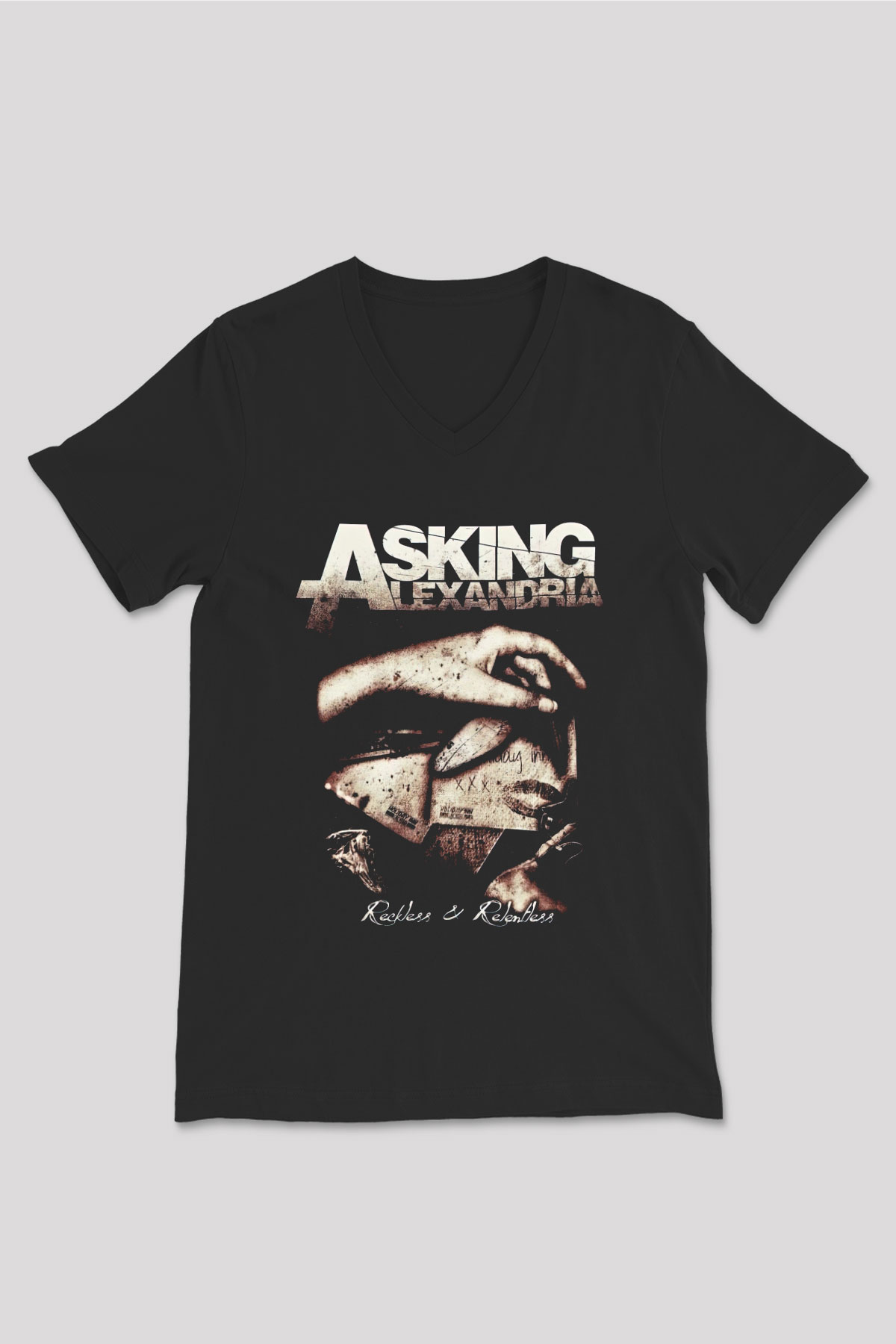 Asking Alexandria Siyah Unisex V Yaka Tişört