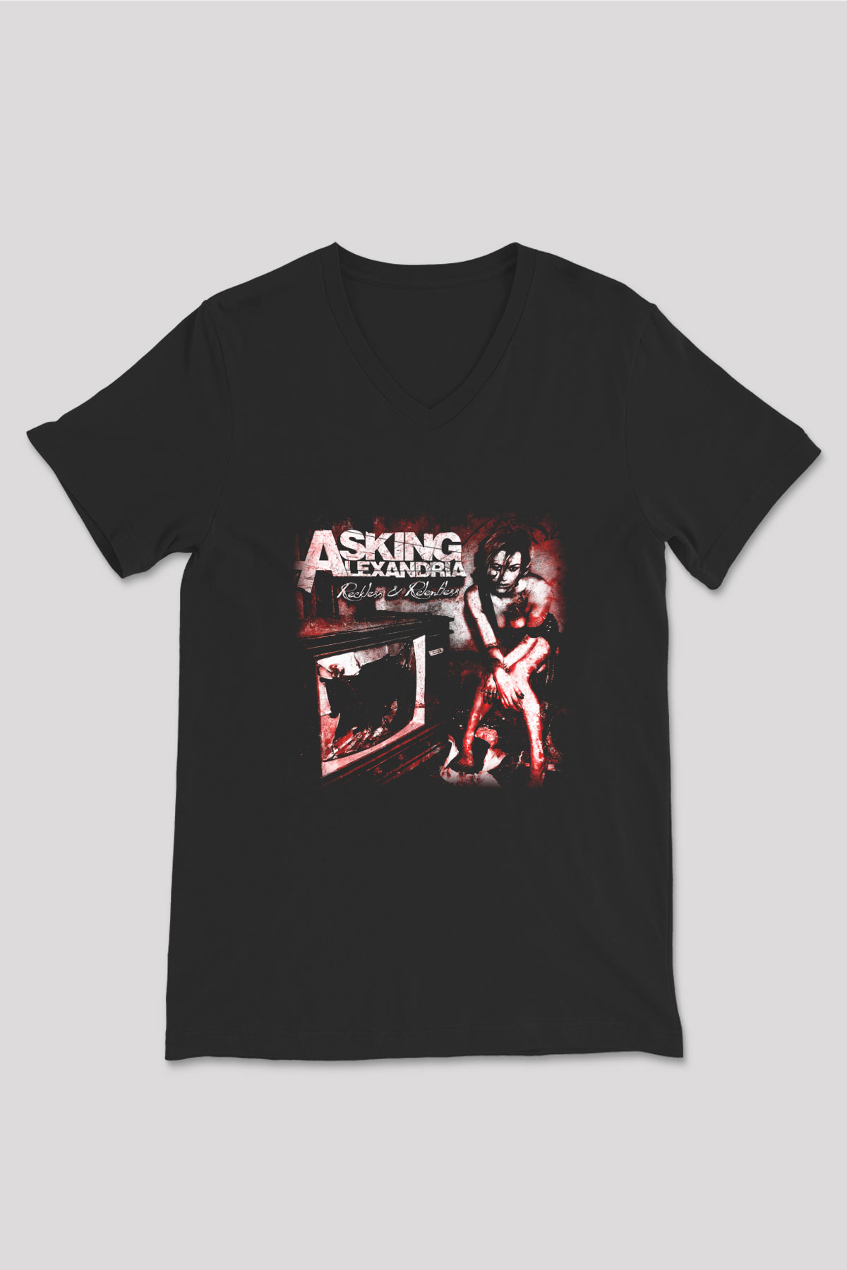 Asking Alexandria Siyah Unisex V Yaka Tişört T-Shirt