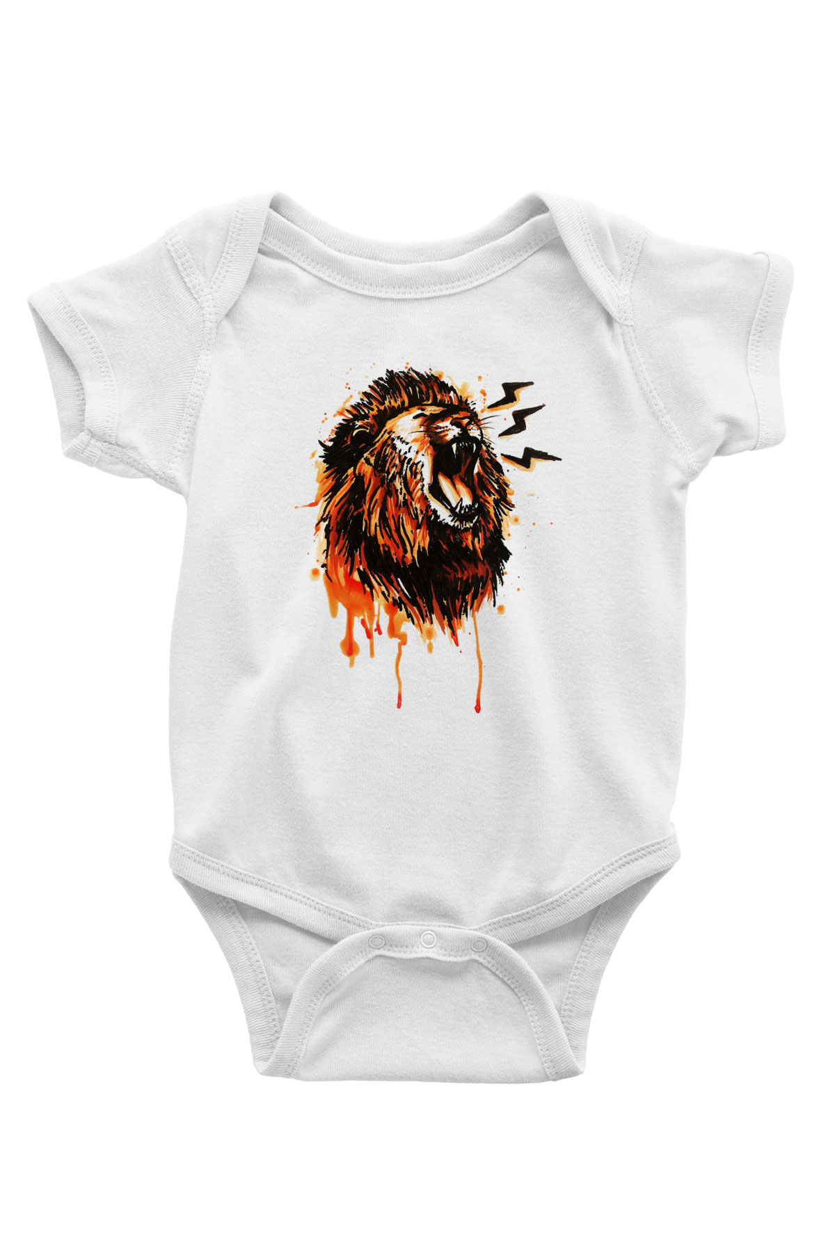 Aslan Baskılı Beyaz Unisex Bebek Body - Zıbın