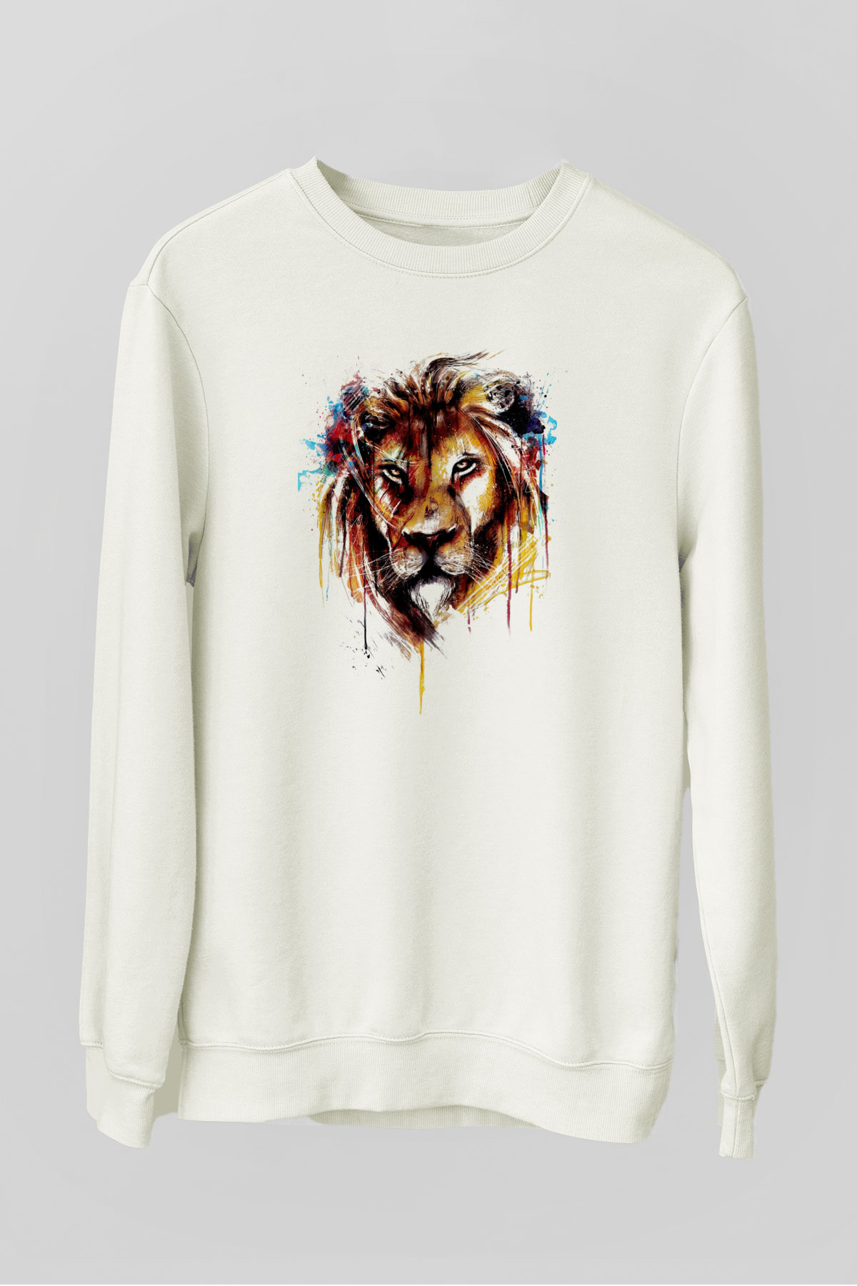 Aslan Baskılı Unisex Beyaz  Sweatshirt