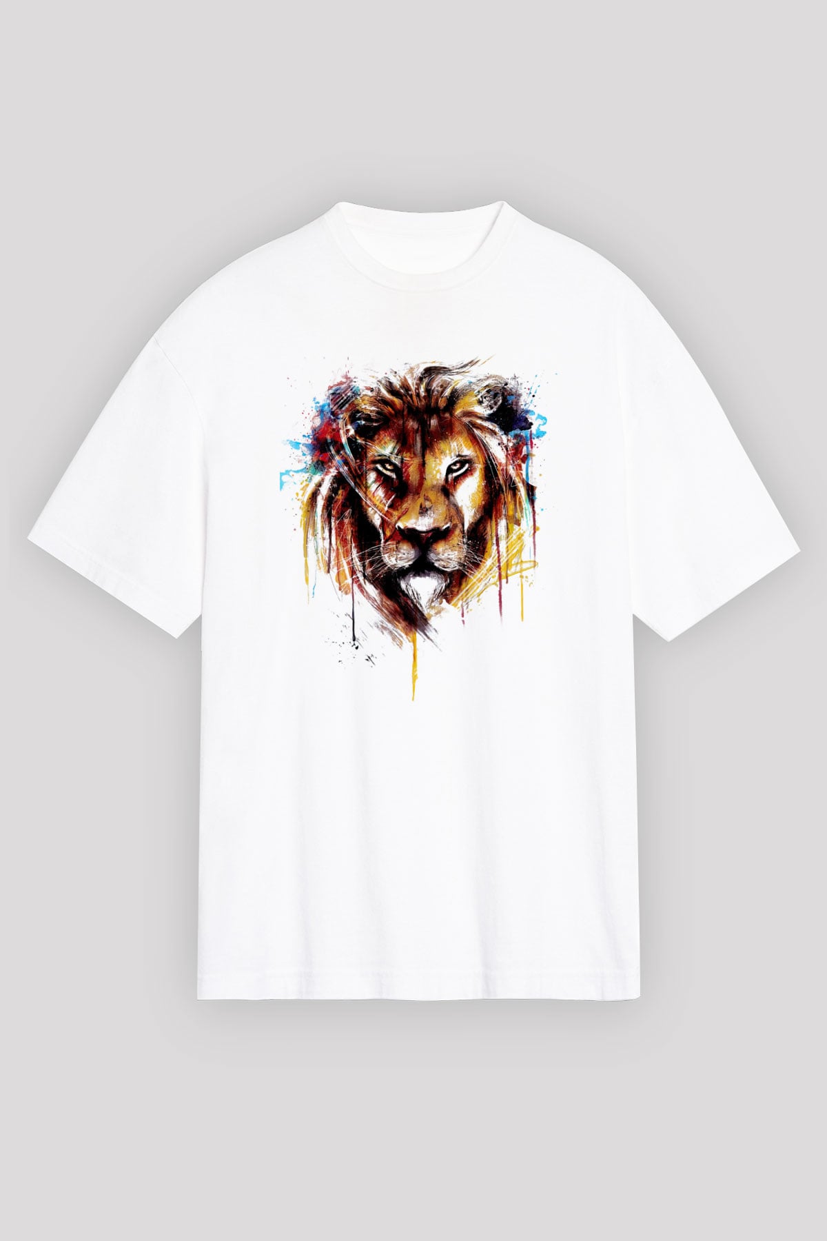Aslan Baskılı Unisex Beyaz Tişört