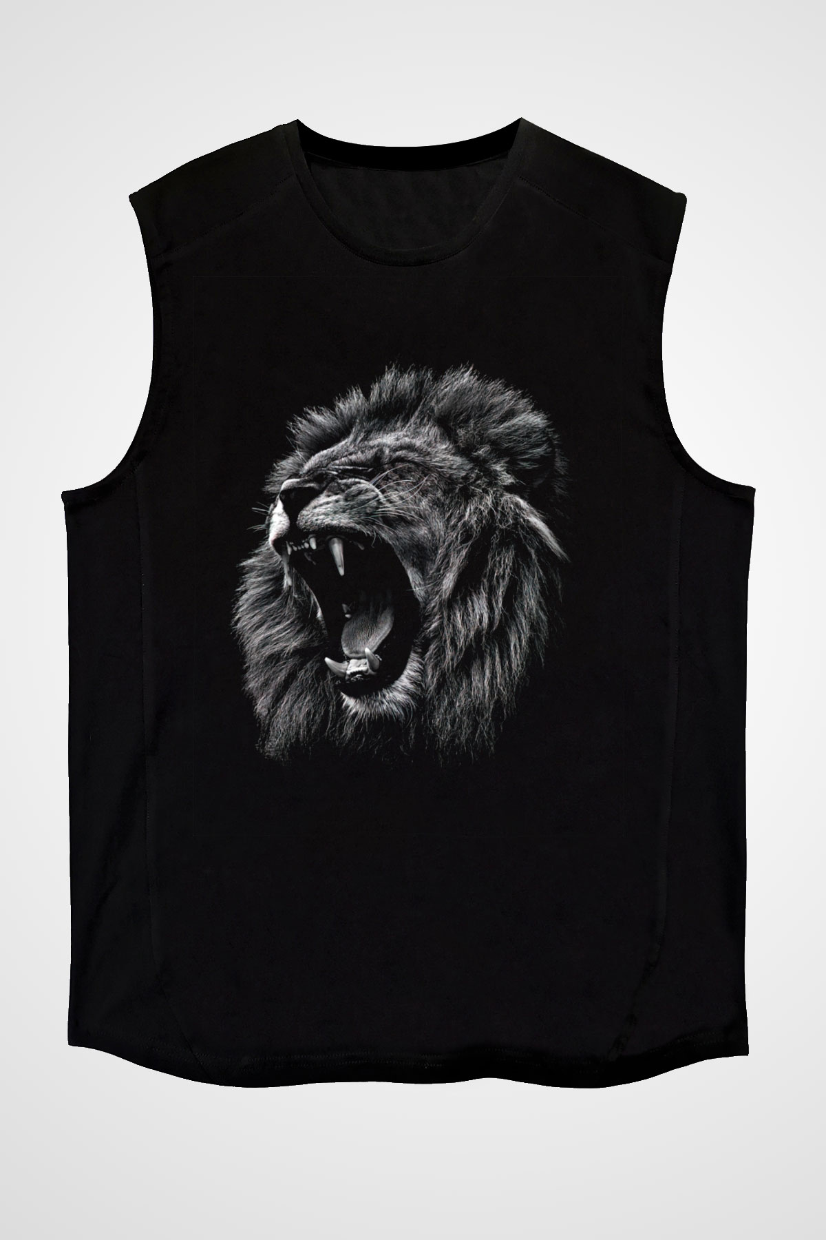 Aslan Baskılı Unisex Siyah  Kolsuz Tişört