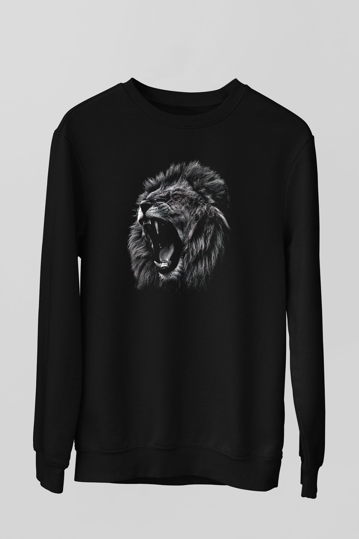 Aslan Baskılı Unisex Siyah  Sweatshirt