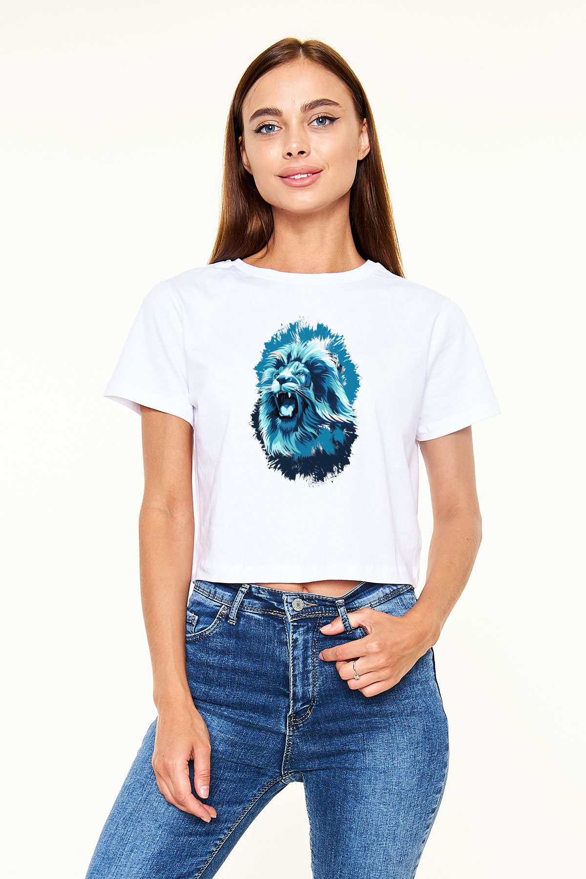 Aslan Beyaz  Crop Top Tişört