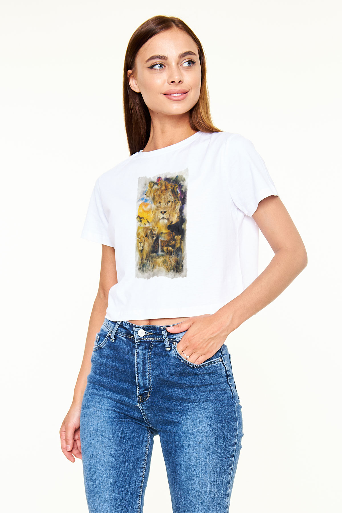 Aslan Beyaz  Crop Top Tişört