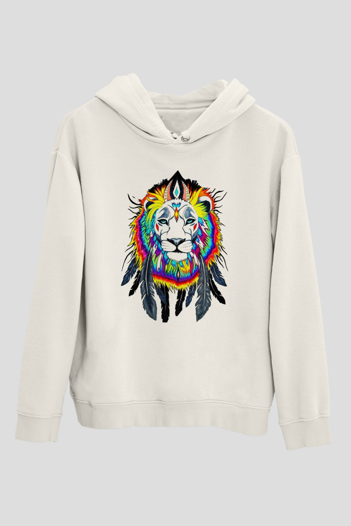 Aslan Beyaz Unisex Kapşonlu Sweatshirt