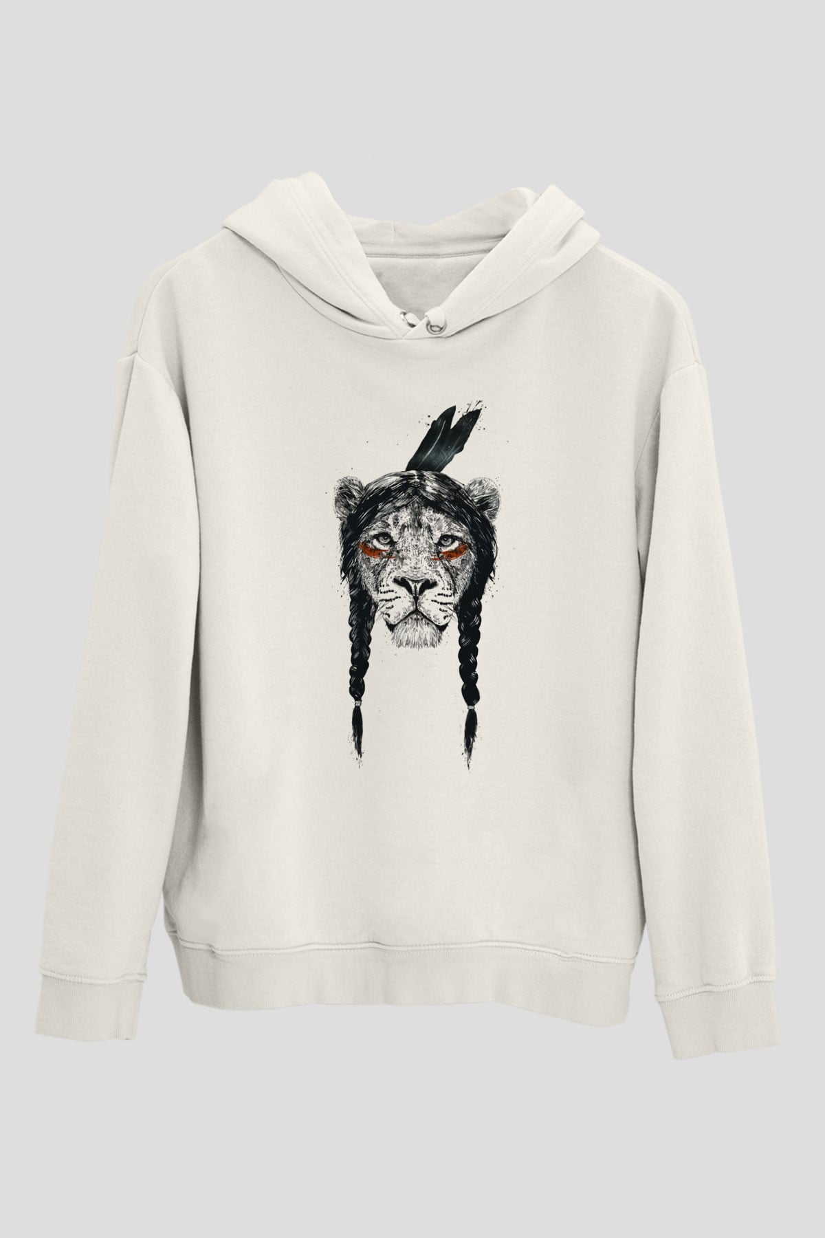 Aslan Beyaz Unisex Kapşonlu Sweatshirt