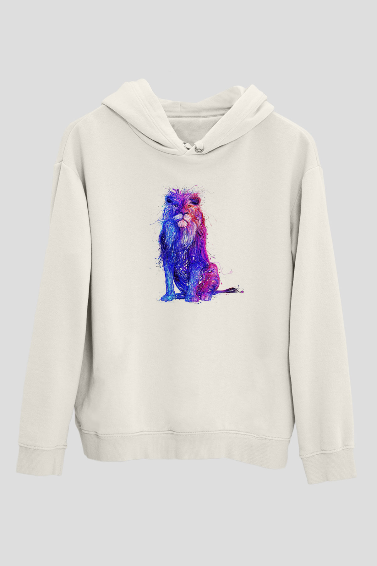 Aslan Beyaz Unisex Kapşonlu Sweatshirt