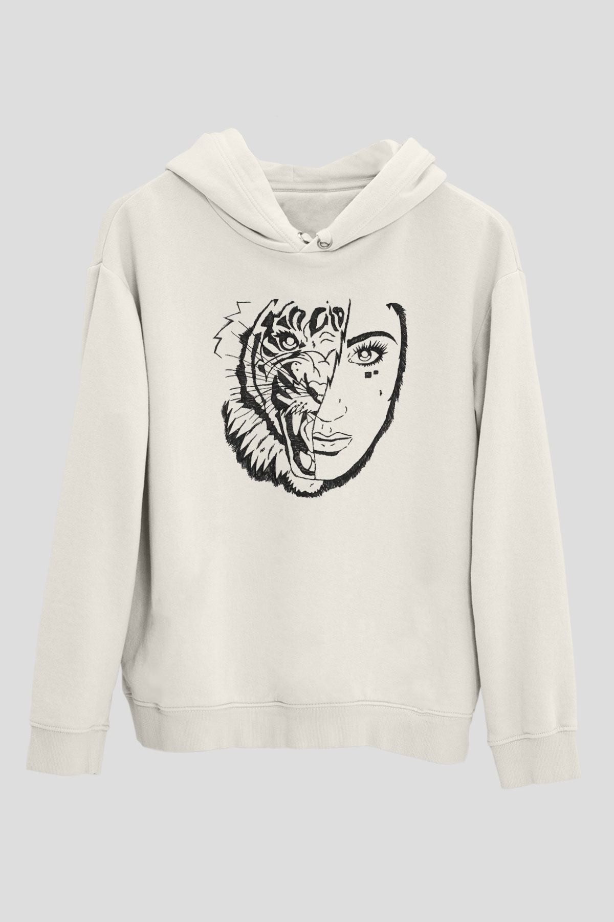 Aslan Beyaz Unisex Kapşonlu Sweatshirt
