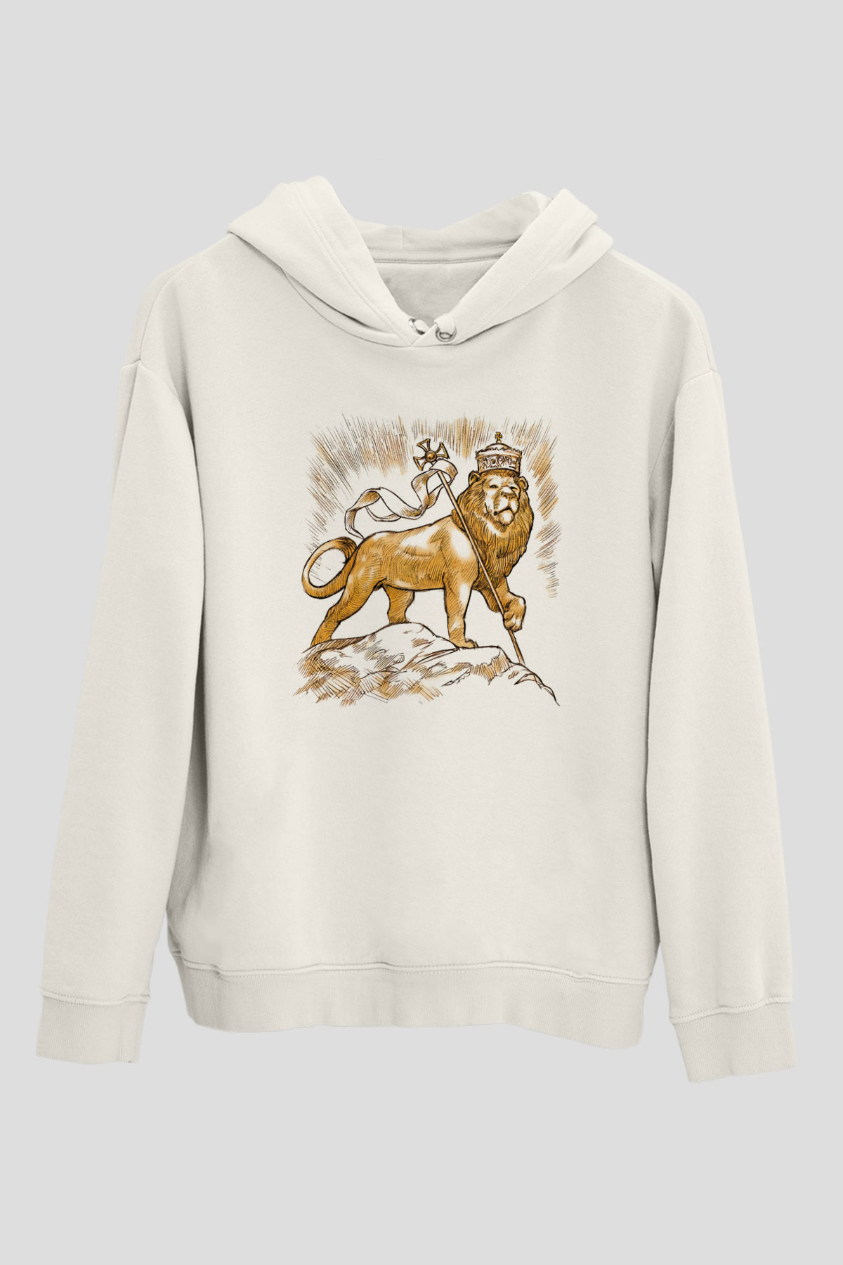 Aslan Beyaz Unisex Kapşonlu Sweatshirt