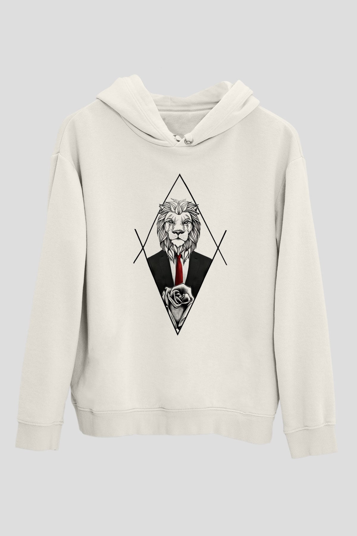 Aslan Beyaz Unisex Kapşonlu Sweatshirt