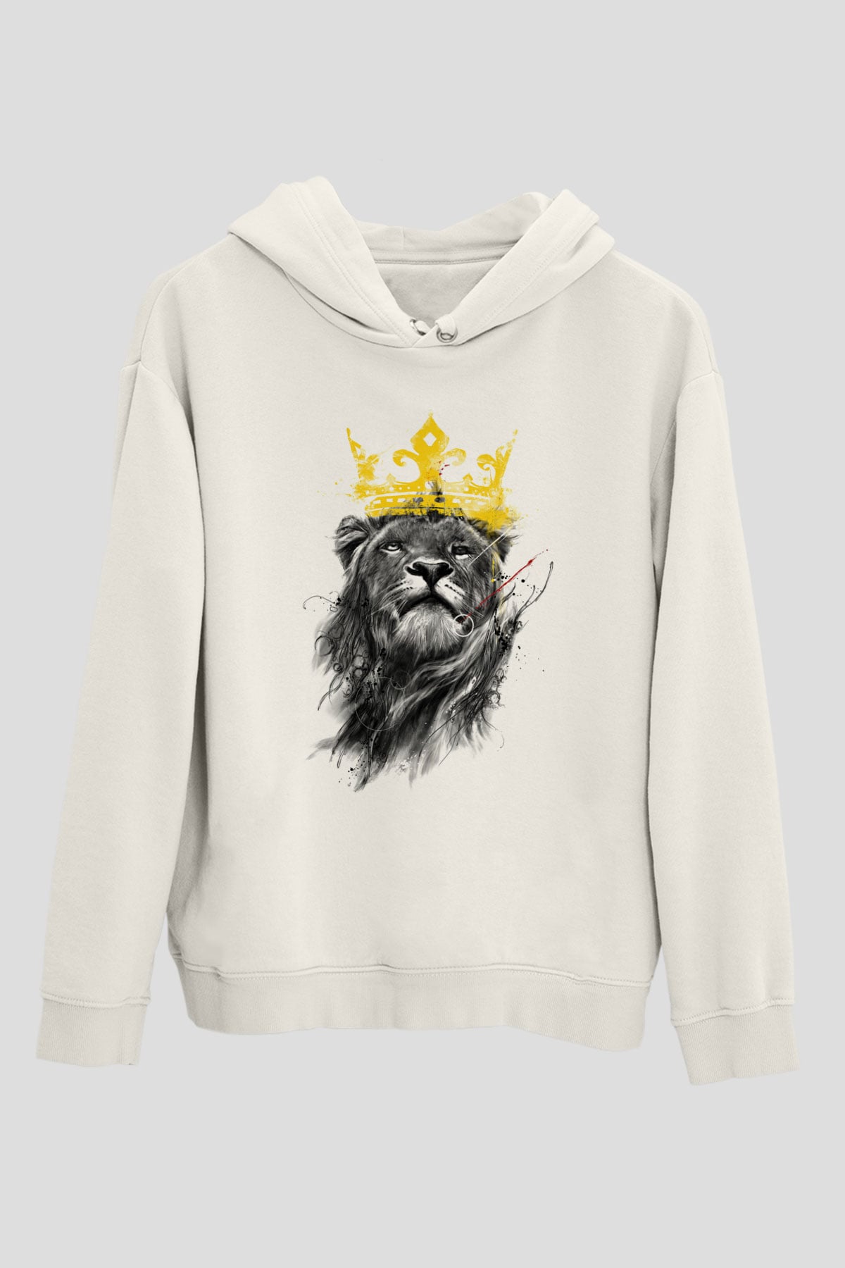 Aslan Beyaz Unisex Kapşonlu Sweatshirt