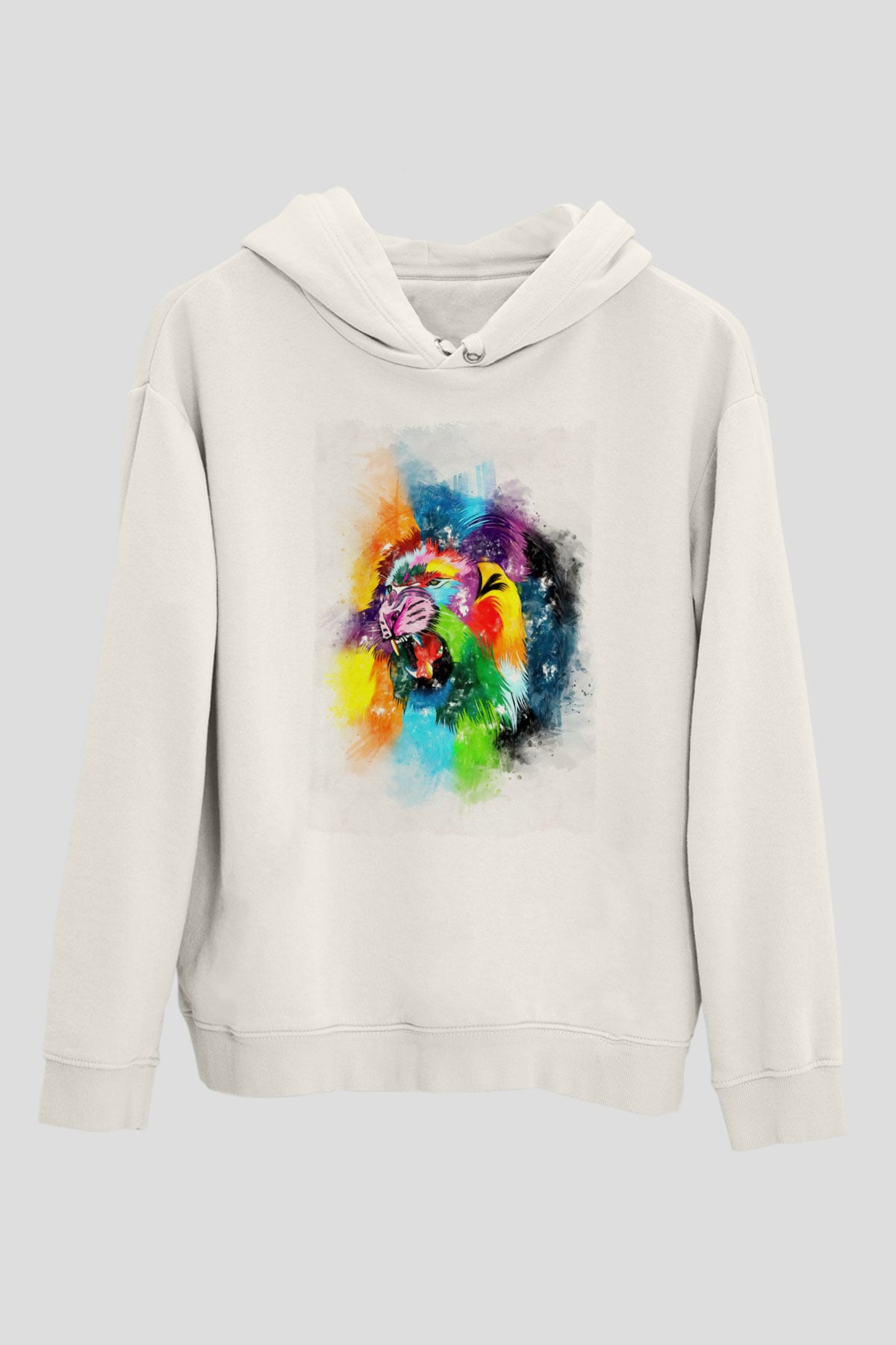 Aslan Beyaz Unisex Kapüşonlu Sweatshirt