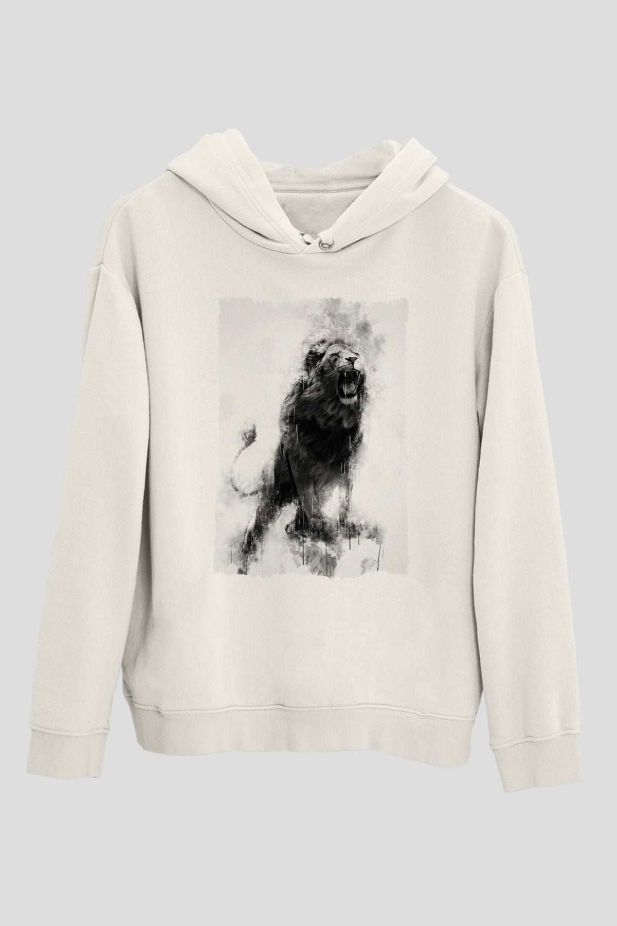 Aslan Beyaz Unisex Kapüşonlu Sweatshirt
