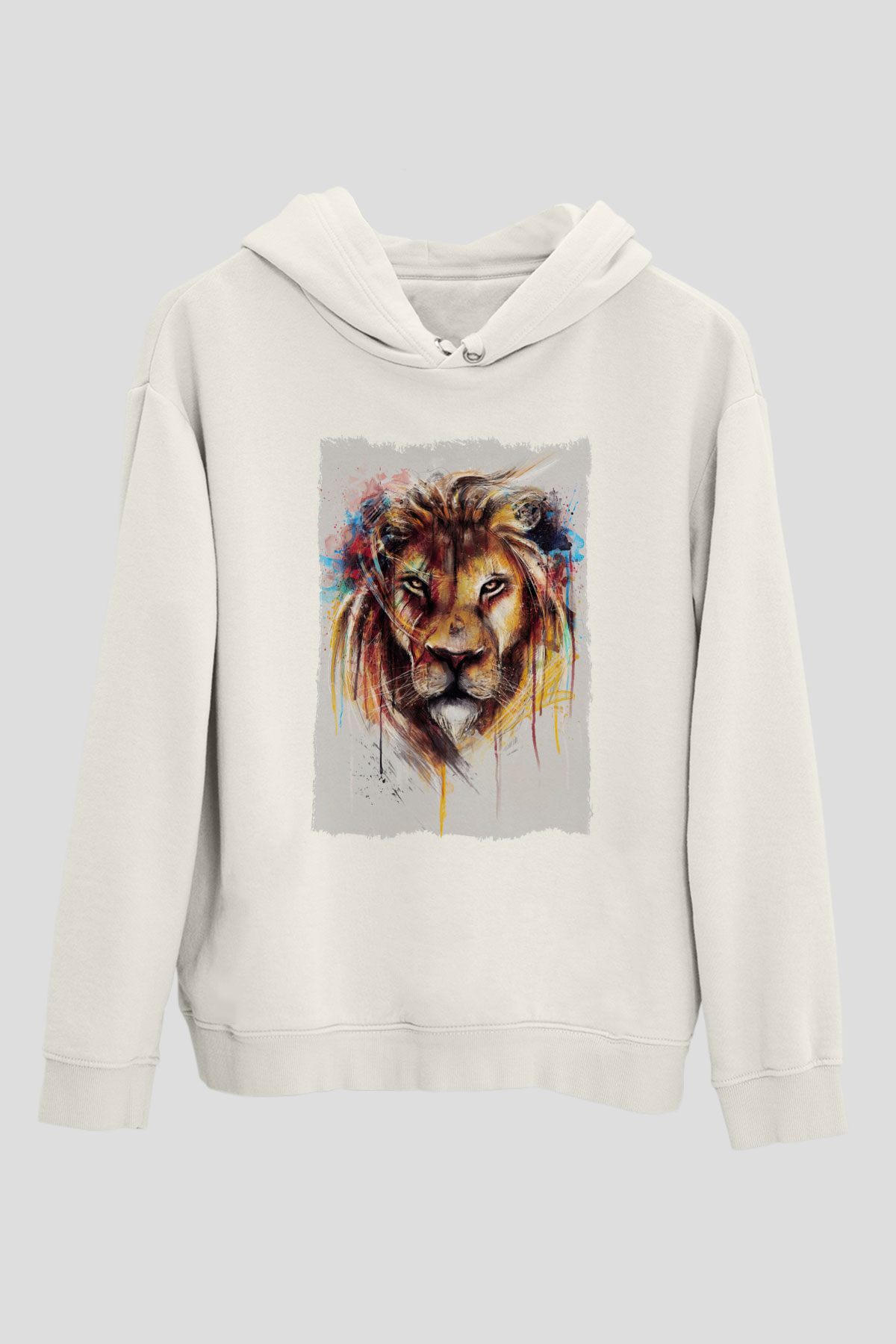 Aslan Beyaz Unisex Kapüşonlu Sweatshirt