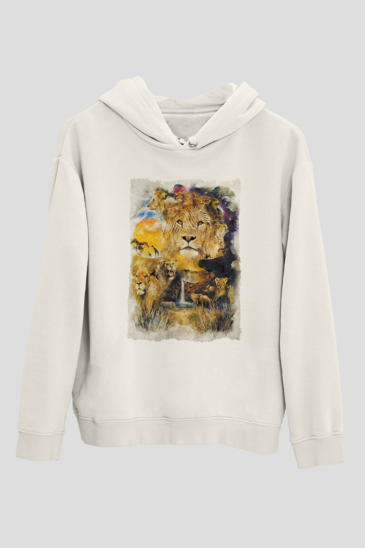 Aslan Beyaz Unisex Kapüşonlu Sweatshirt
