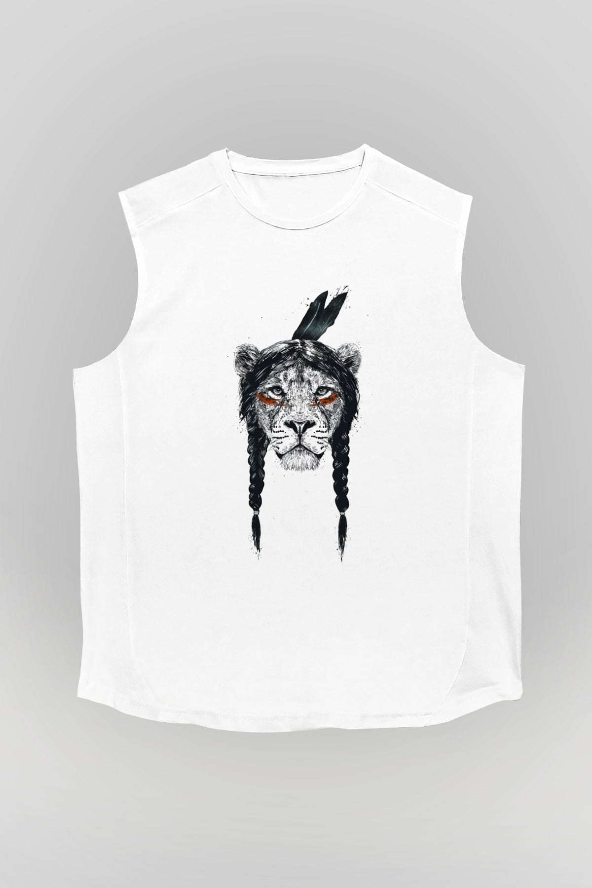 Aslan Beyaz Unisex Kolsuz Tişört