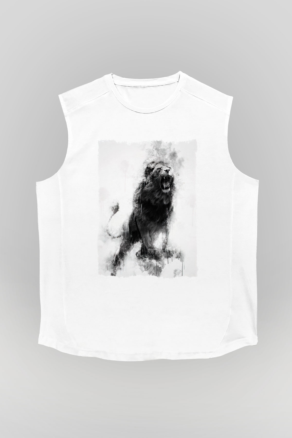 Aslan Beyaz Unisex Kolsuz Tişört