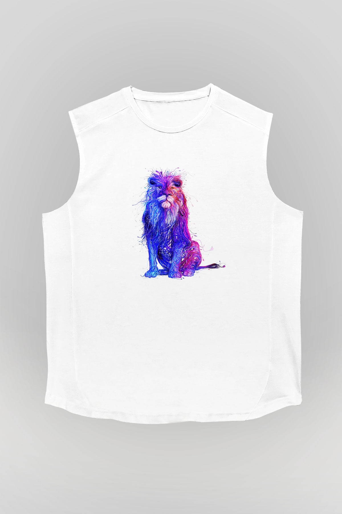 Aslan Beyaz Unisex Kolsuz Tişört