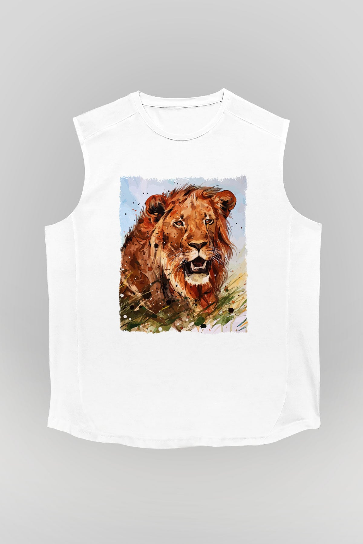 Aslan Beyaz Unisex Kolsuz Tişört