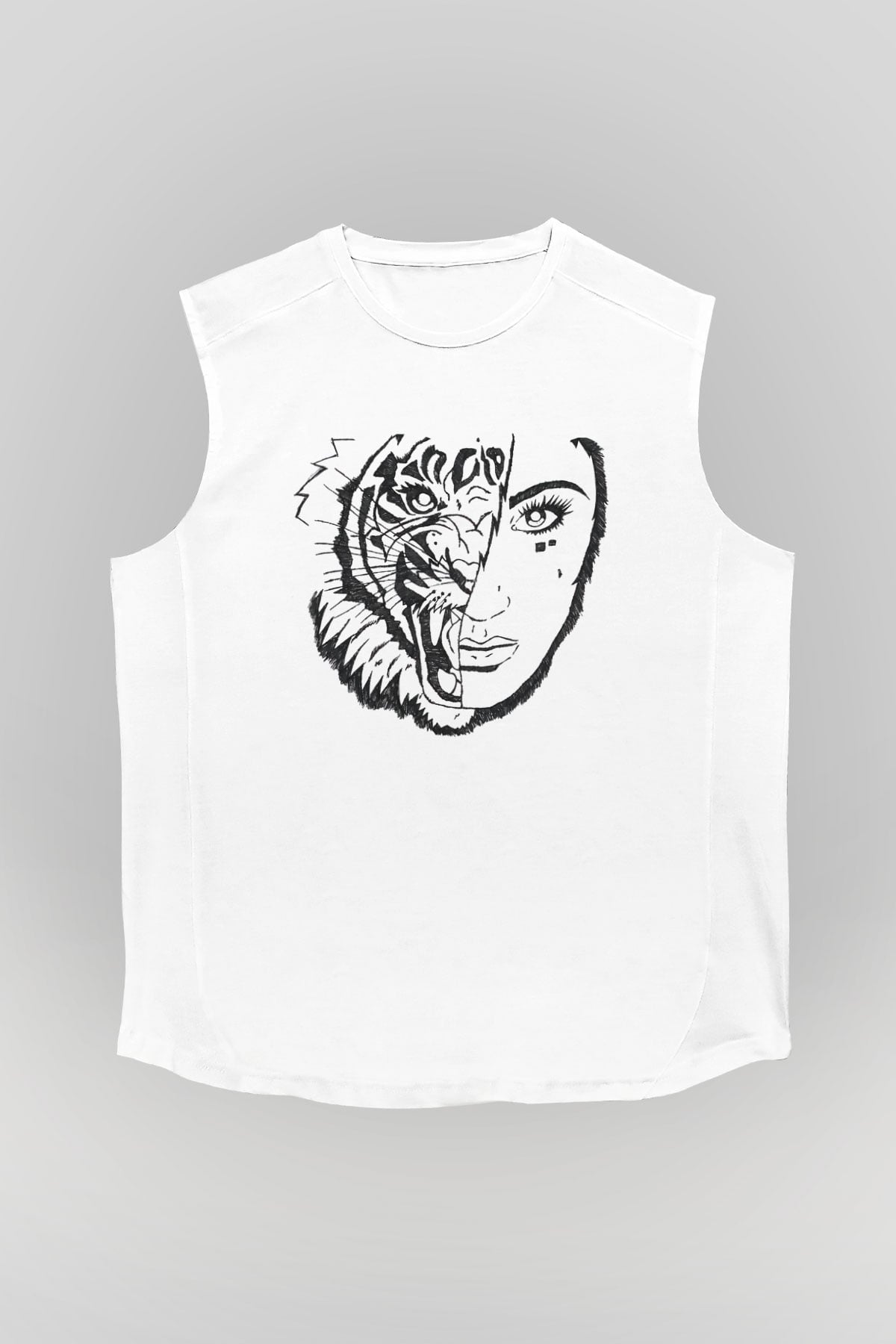 Aslan Beyaz Unisex Kolsuz Tişört