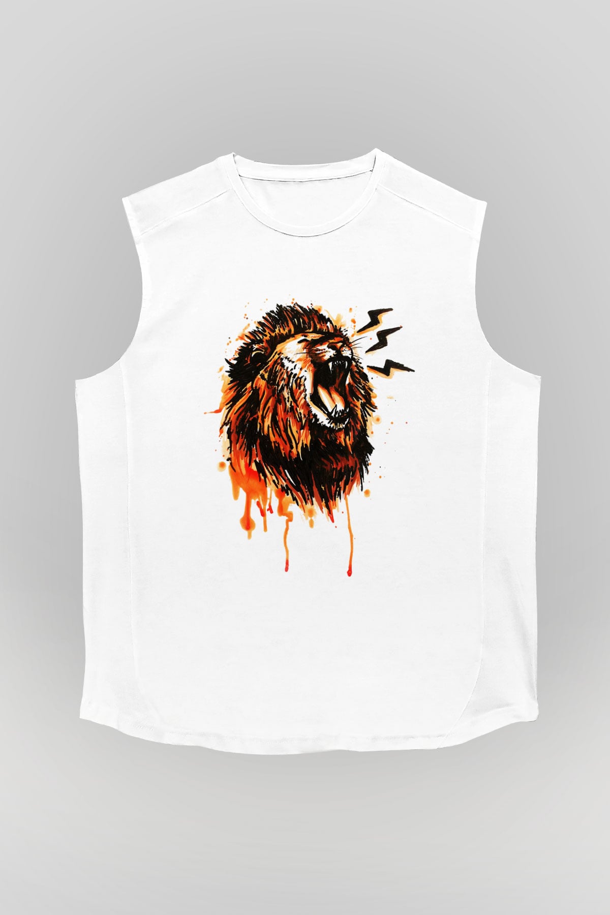 Aslan Beyaz Unisex Kolsuz Tişört