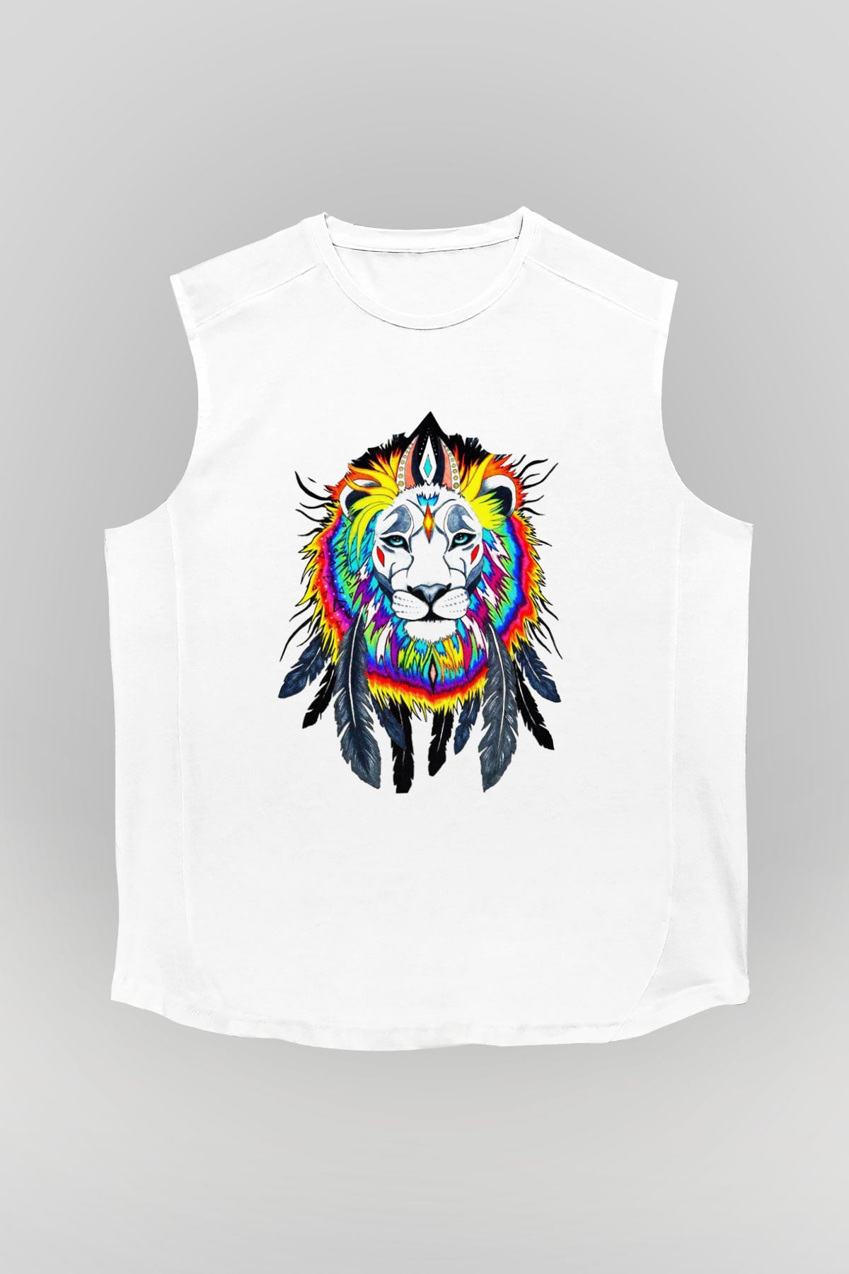 Aslan Beyaz Unisex Kolsuz Tişört