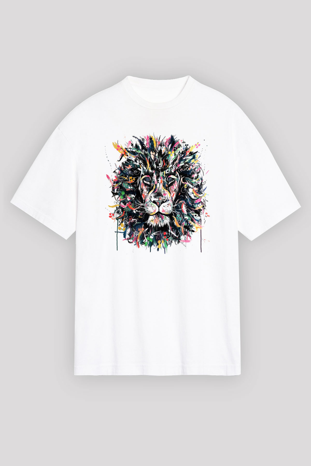 Aslan Beyaz Unisex Oversize Tişört T-Shirt