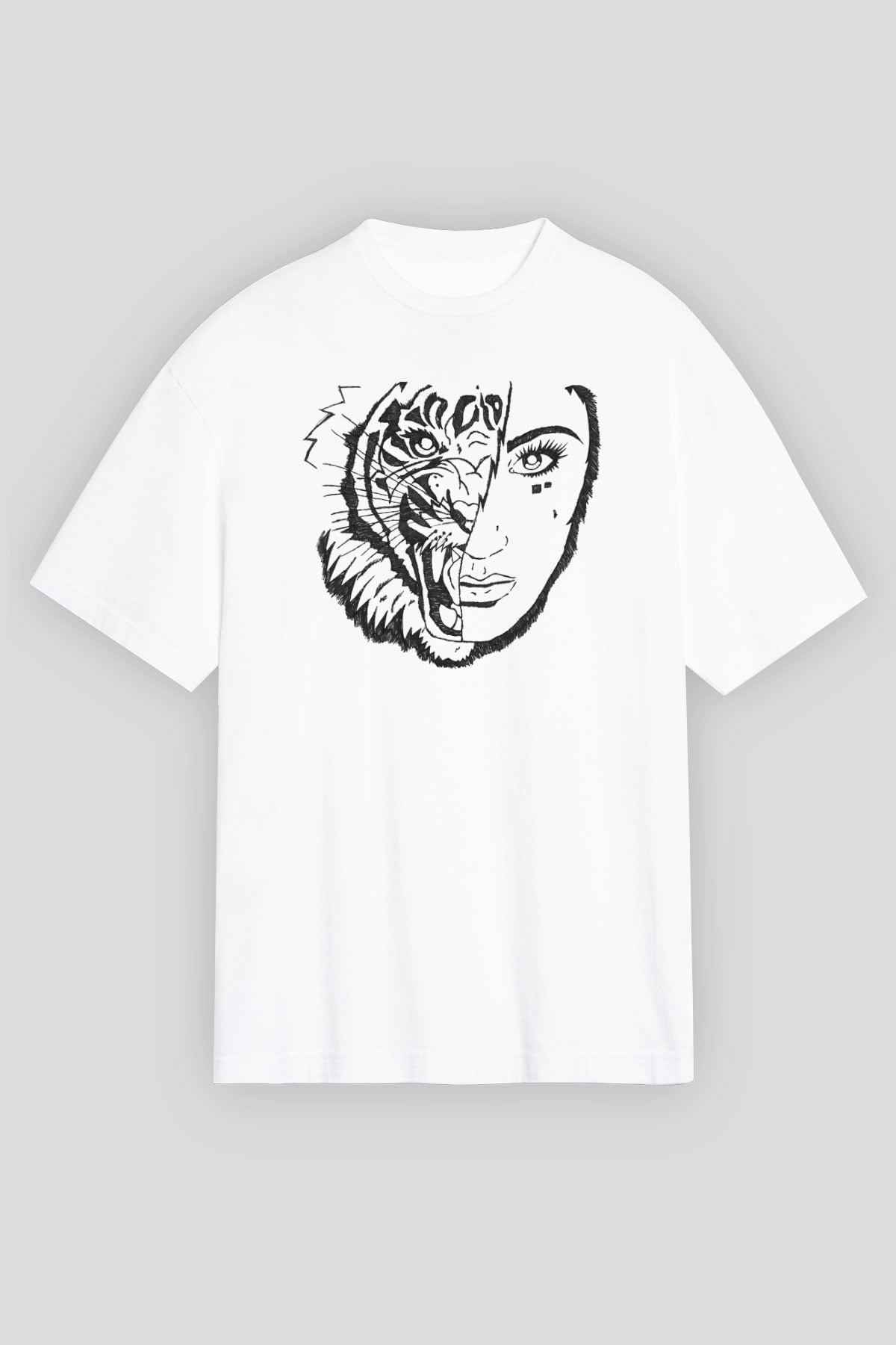 Aslan Beyaz Unisex Oversize Tişört T-Shirt