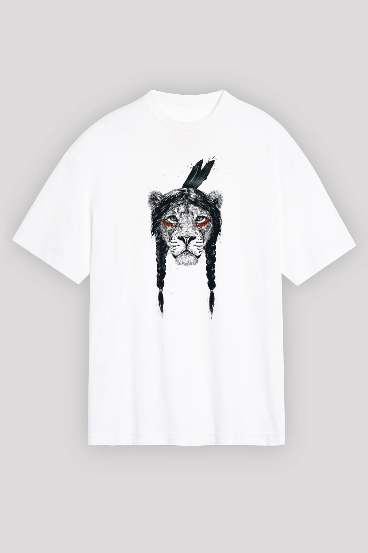 Aslan Beyaz Unisex Oversize Tişört T-Shirt