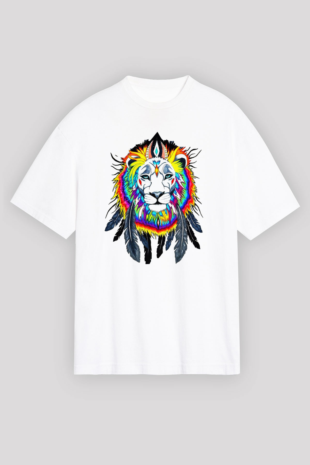 Aslan Beyaz Unisex Oversize Tişört T-Shirt