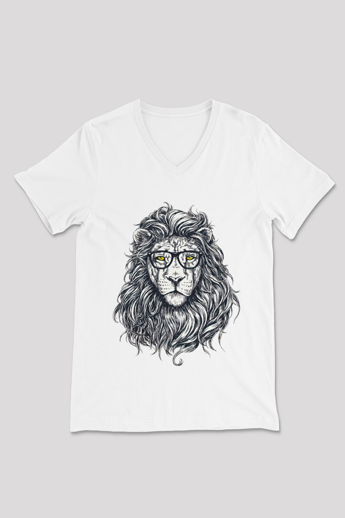 Aslan Beyaz Unisex V Yaka Tişört T-Shirt