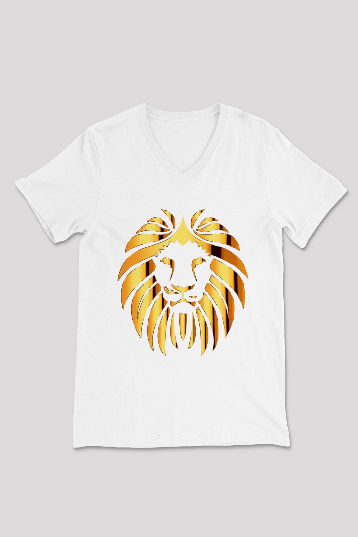 Aslan Beyaz Unisex V Yaka Tişört T-Shirt