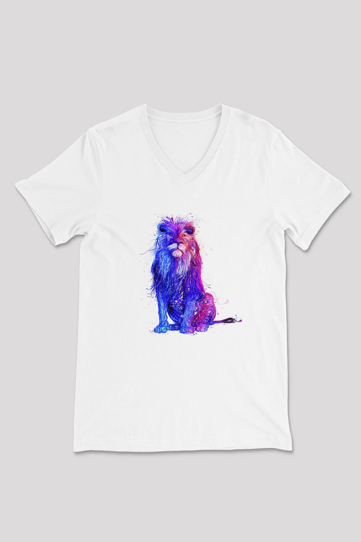 Aslan Beyaz Unisex V Yaka Tişört T-Shirt
