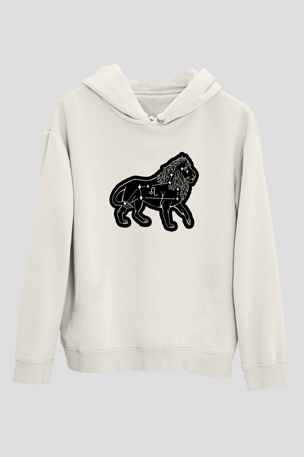 Aslan Burcu Baskılı Beyaz Unisex Hoodie