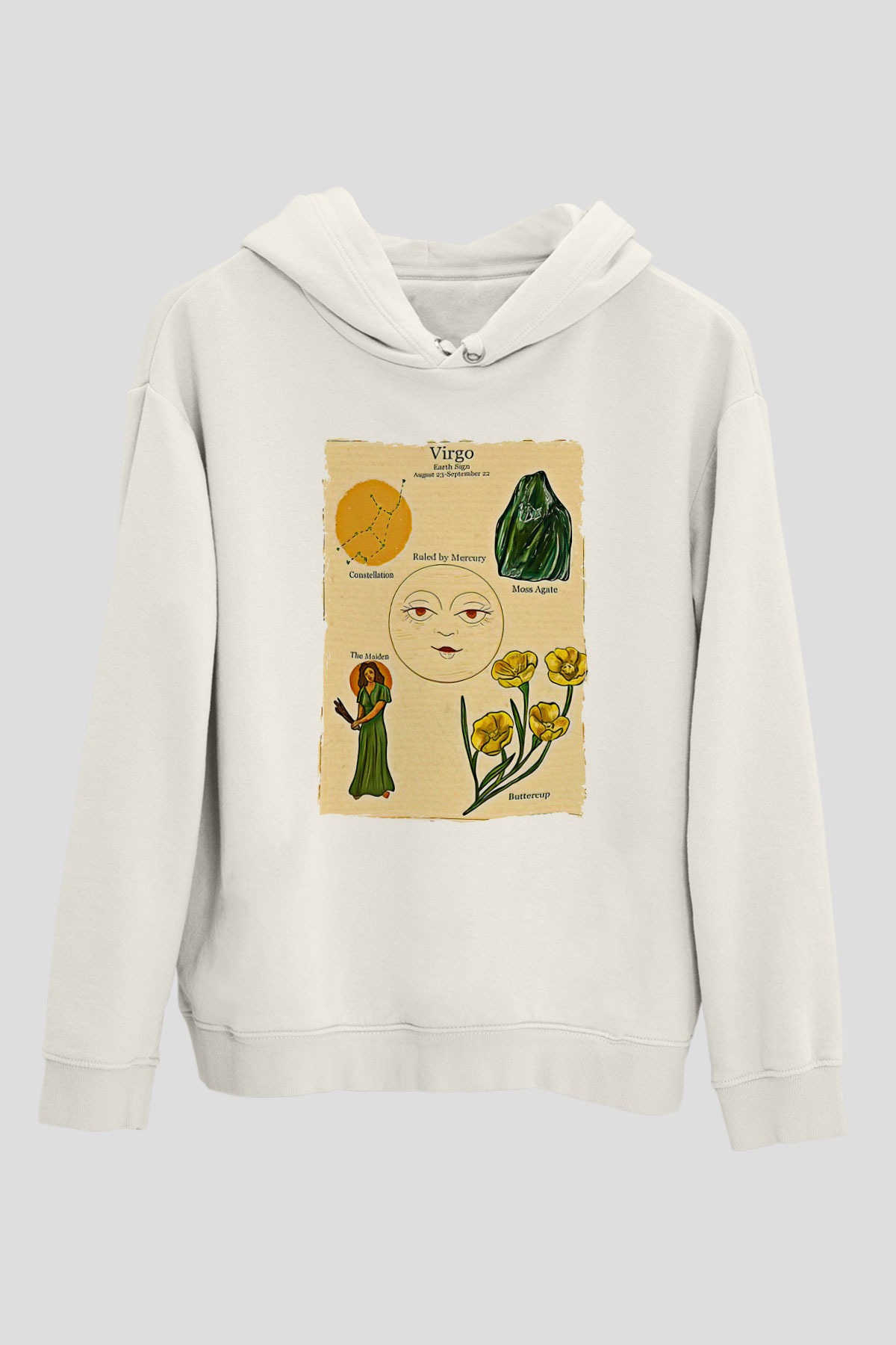 Aslan Burcu Baskılı Beyaz Unisex Hoodie