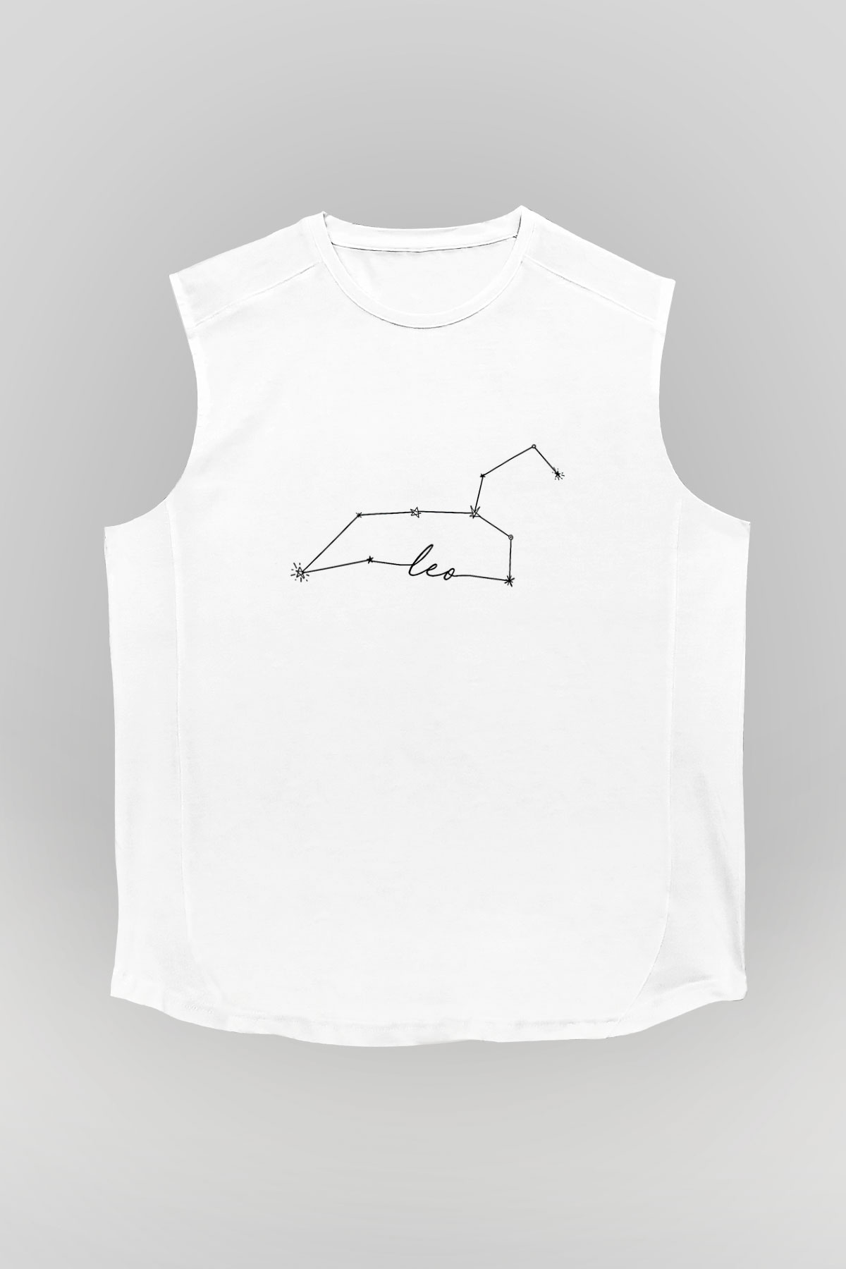 Aslan Burcu Baskılı Beyaz Unisex Kolsuz Tişört - Tshirt