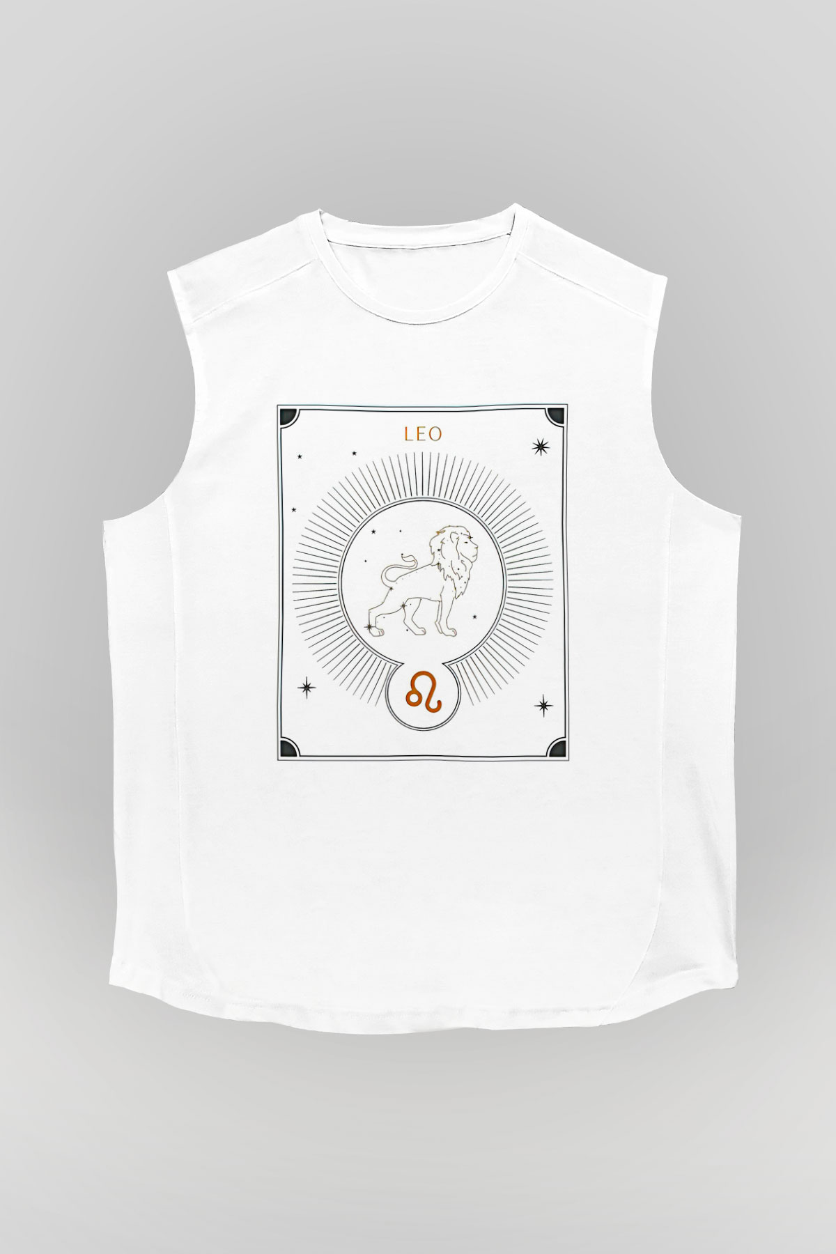 Aslan Burcu Baskılı Beyaz Unisex Kolsuz Tişört - Tshirt