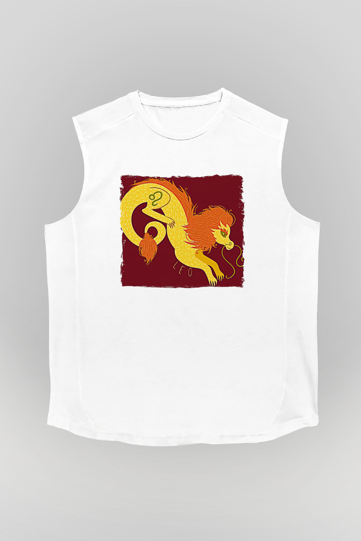 Aslan Burcu Baskılı Beyaz Unisex Kolsuz Tişört - Tshirt