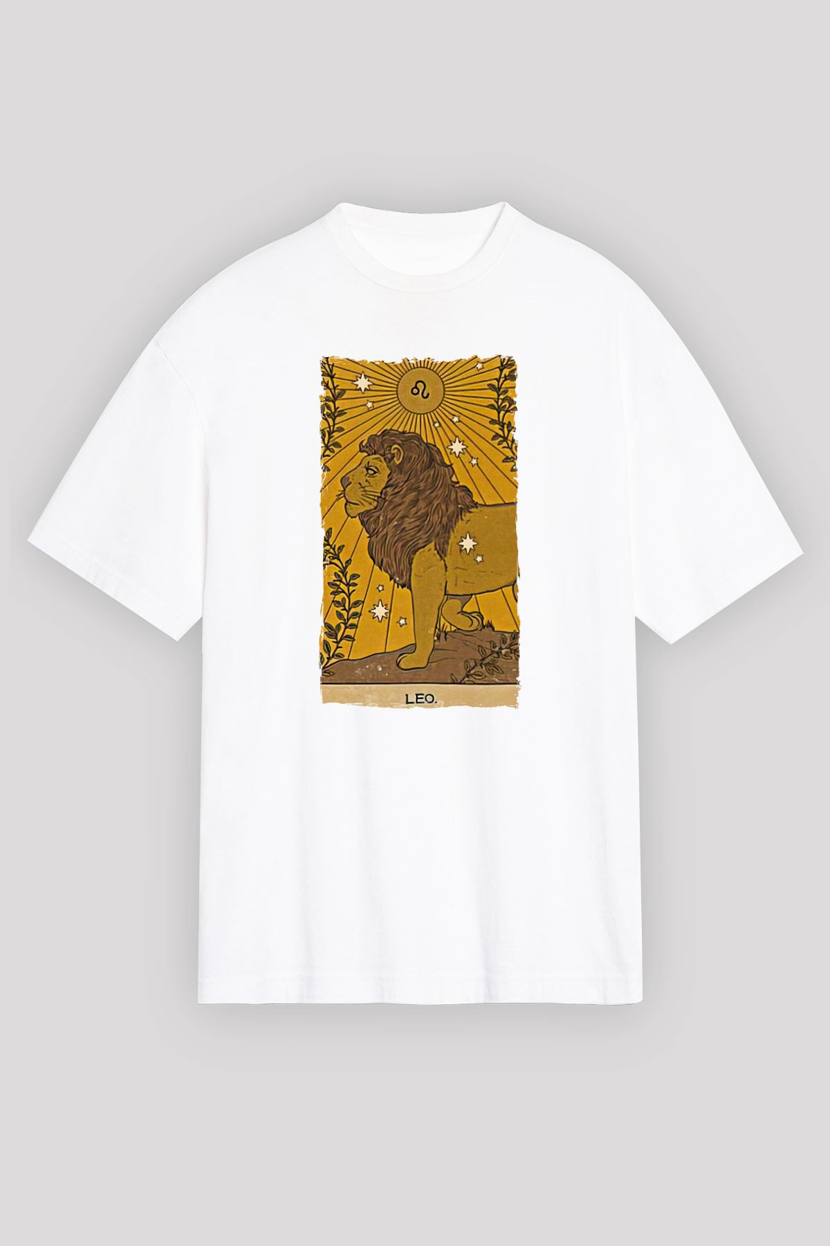 Aslan Burcu Baskılı Beyaz Unisex Oversize Tişört - Tshirt