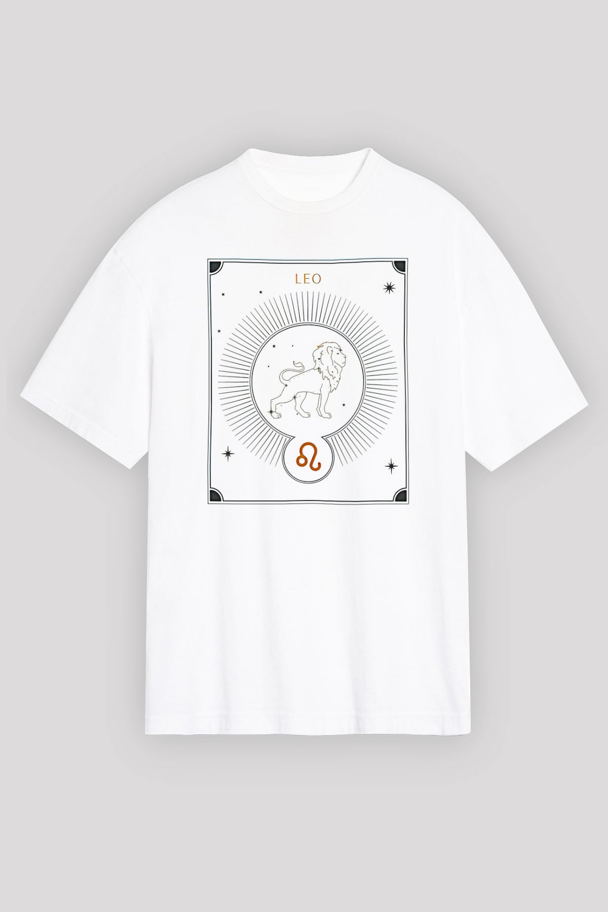 Aslan Burcu Baskılı Beyaz Unisex Oversize Tişört - Tshirt