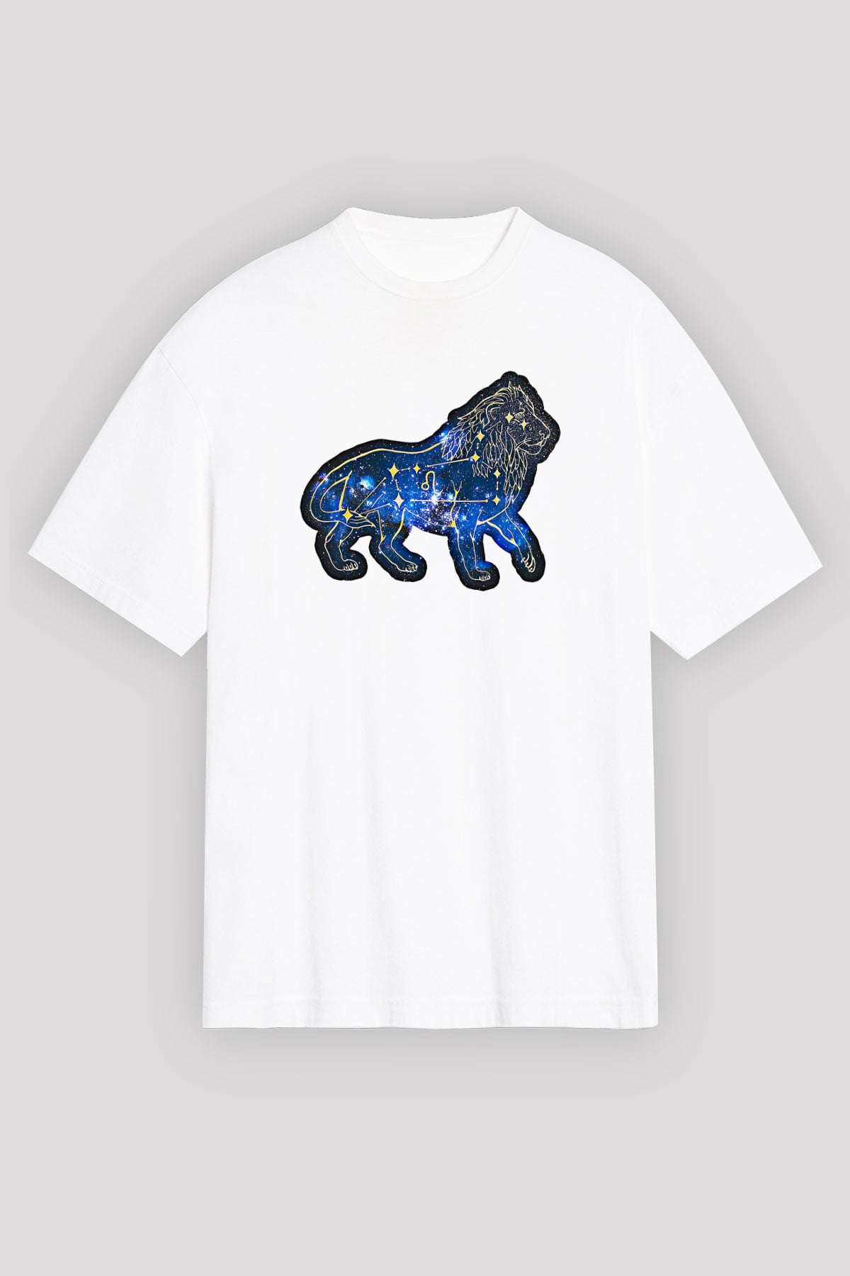 Aslan Burcu Baskılı Beyaz Unisex Oversize Tişört - Tshirt