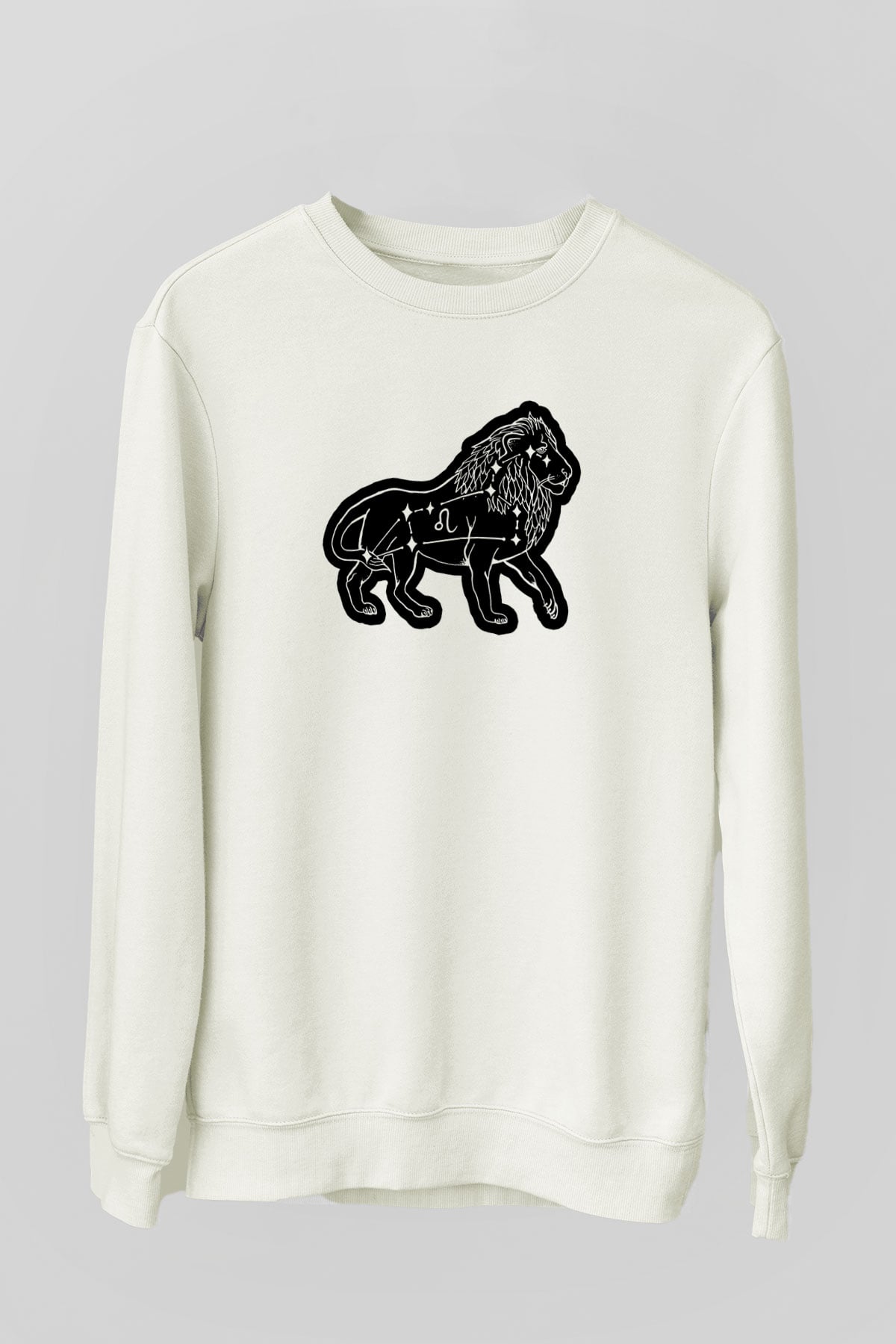 Aslan Burcu Baskılı Beyaz Unisex Sweatshirt