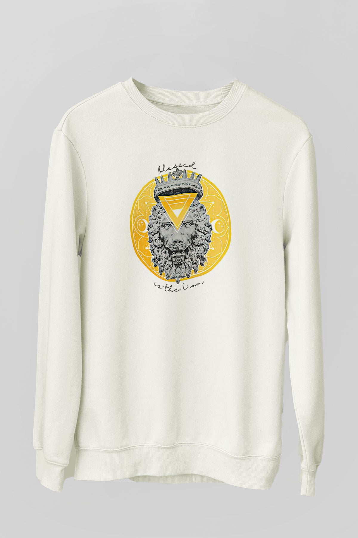 Aslan Burcu Baskılı Beyaz Unisex Sweatshirt