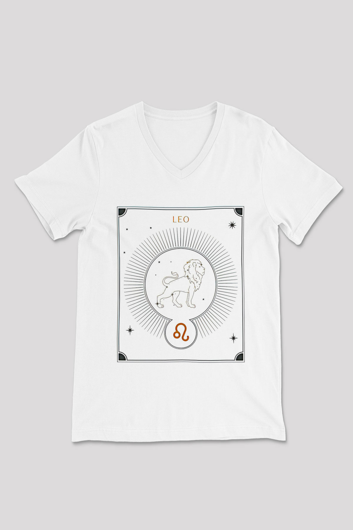 Aslan Burcu Baskılı Beyaz Unisex V Yaka Tişört - Tshirt
