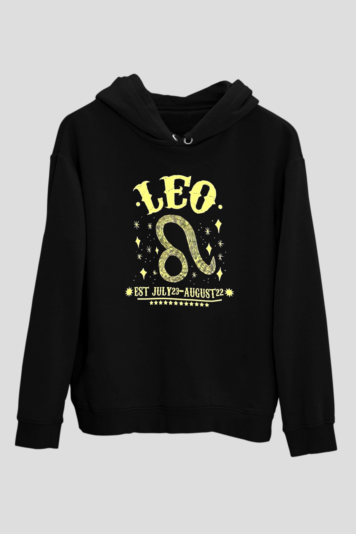 Aslan Burcu Baskılı Unisex Siyah Hoodie